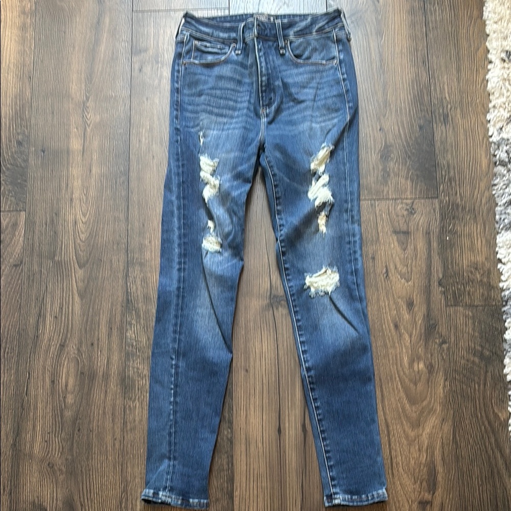Abercrombie & Fitch Blue Skinny Jeans with Distressed Details